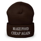Make Food It Again Embroidered Knit Cuffed Beanie - Brown