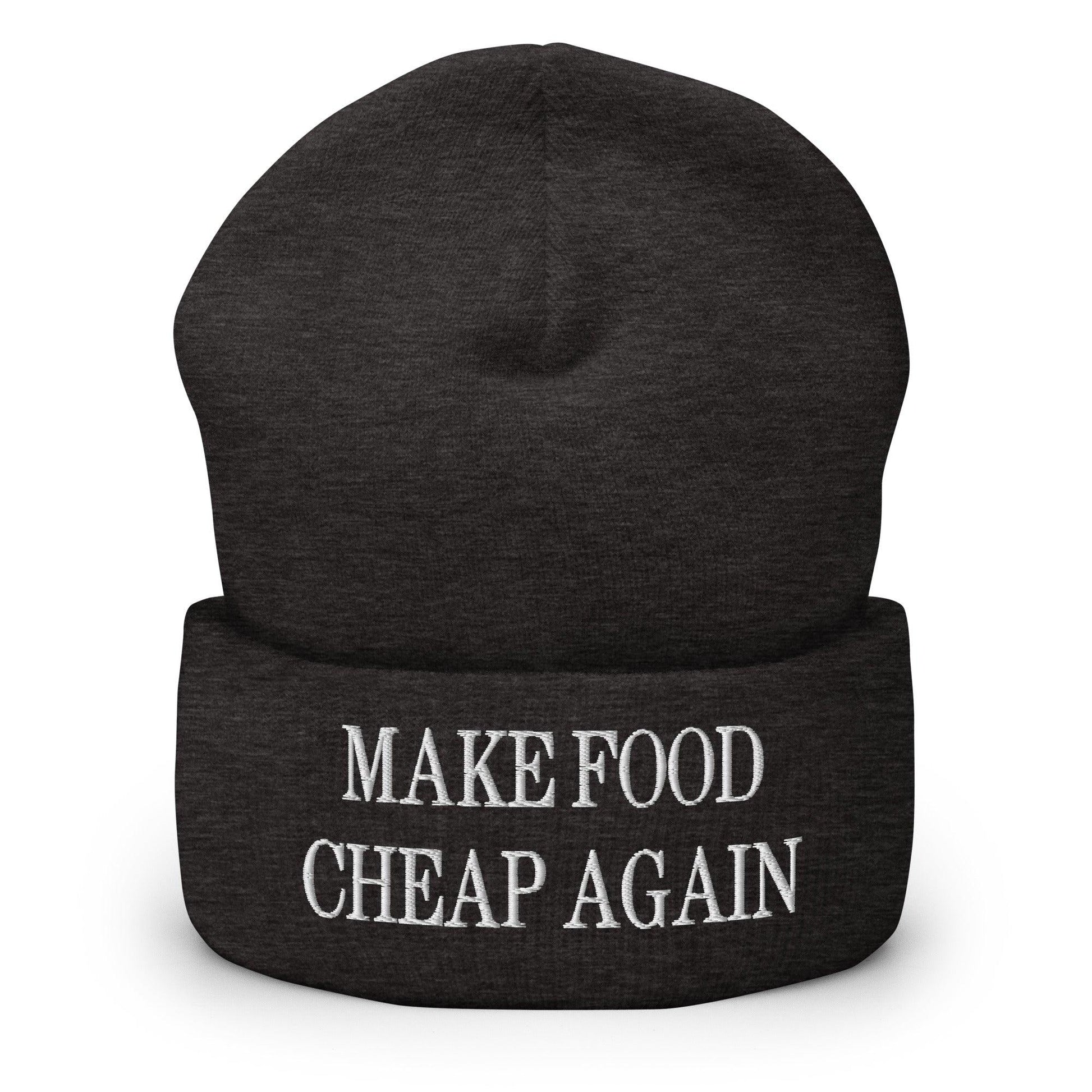 Make Food It Again Embroidered Knit Cuffed Beanie - Dark Grey