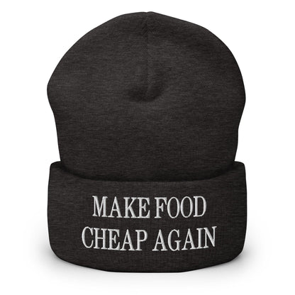 Make Food It Again Embroidered Knit Cuffed Beanie - Dark Grey