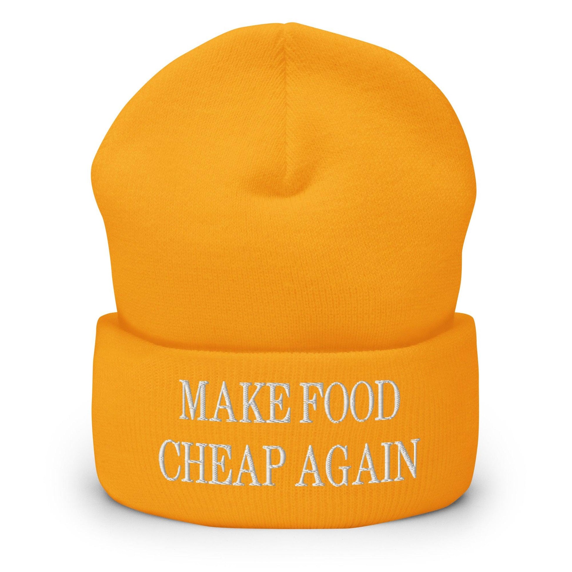 Make Food It Again Embroidered Knit Cuffed Beanie - Gold
