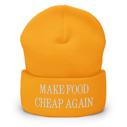 Make Food It Again Embroidered Knit Cuffed Beanie - Gold