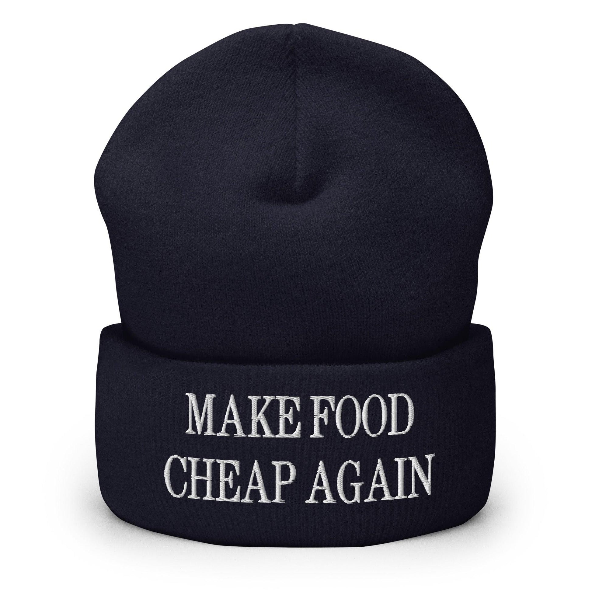 Make Food It Again Embroidered Knit Cuffed Beanie - Navy