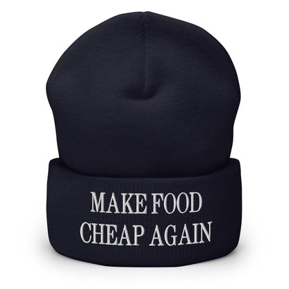Make Food It Again Embroidered Knit Cuffed Beanie - Navy