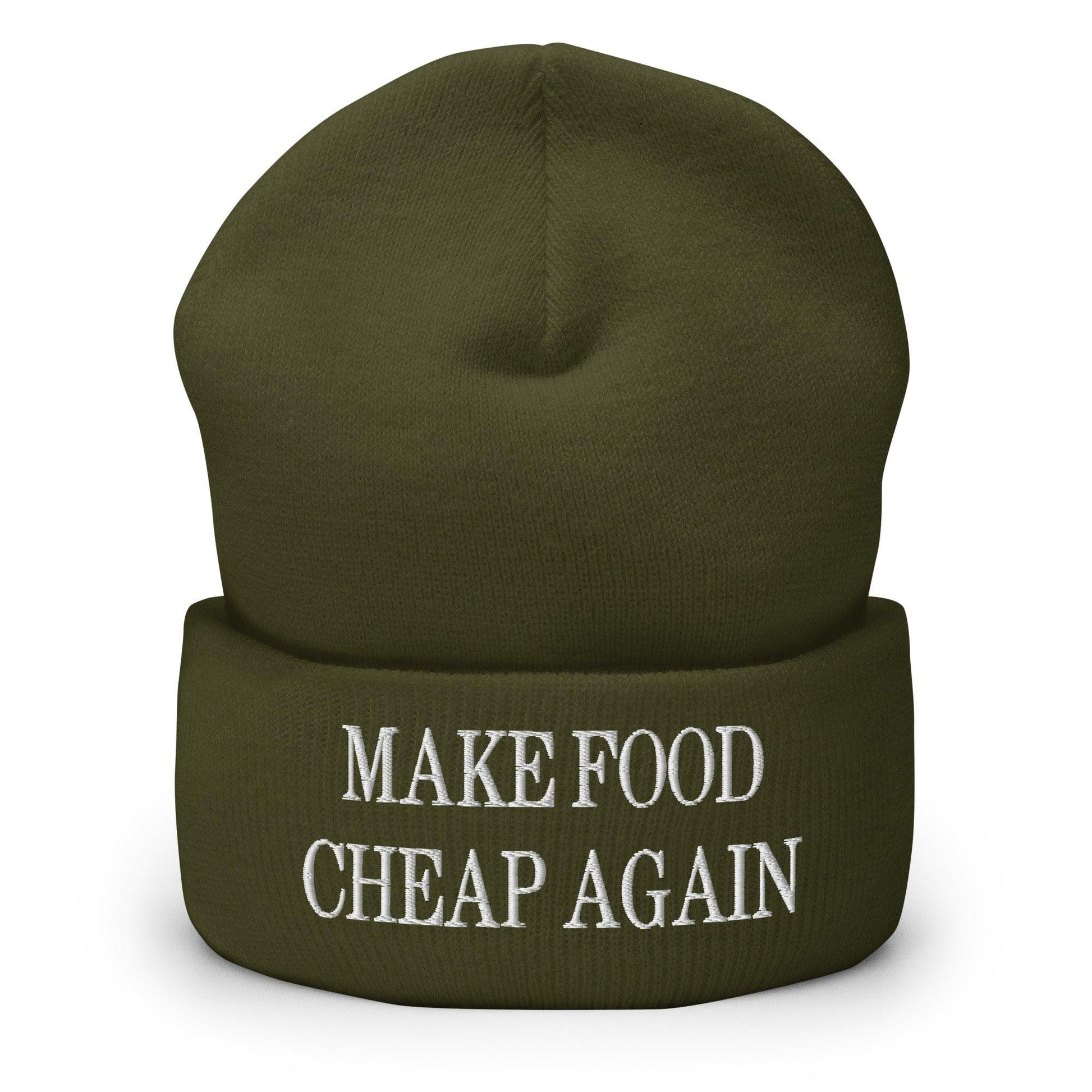 Make Food It Again Embroidered Knit Cuffed Beanie - Olive