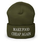 Make Food It Again Embroidered Knit Cuffed Beanie - Olive