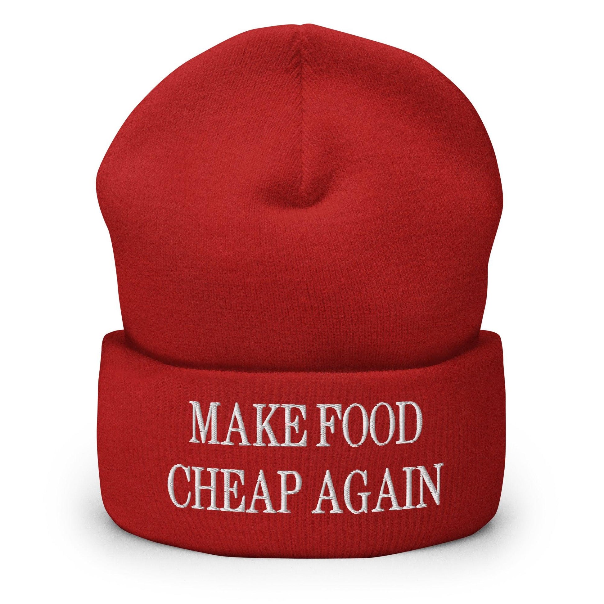 Make Food It Again Embroidered Knit Cuffed Beanie - Red