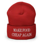 Make Food It Again Embroidered Knit Cuffed Beanie - Red