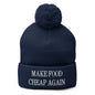 Make Food It Again Embroidered Knit Pom Beanie - Navy