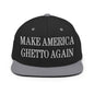 Make Us Ghetto Again Embroidered Flat Bill Brim Snapback Hat - Black/ Silver
