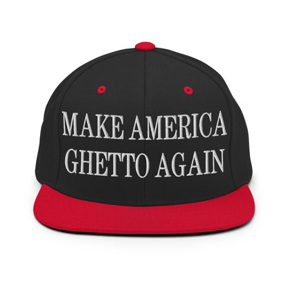 Make Us Ghetto Again Embroidered Flat Bill Brim Snapback Hat - Black/ Red