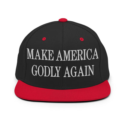 Make Us Godly Again Embroidered Flat Bill Brim Snapback Hat - Black/ Red