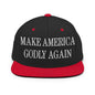 Make Us Godly Again Embroidered Flat Bill Brim Snapback Hat - Black/ Red