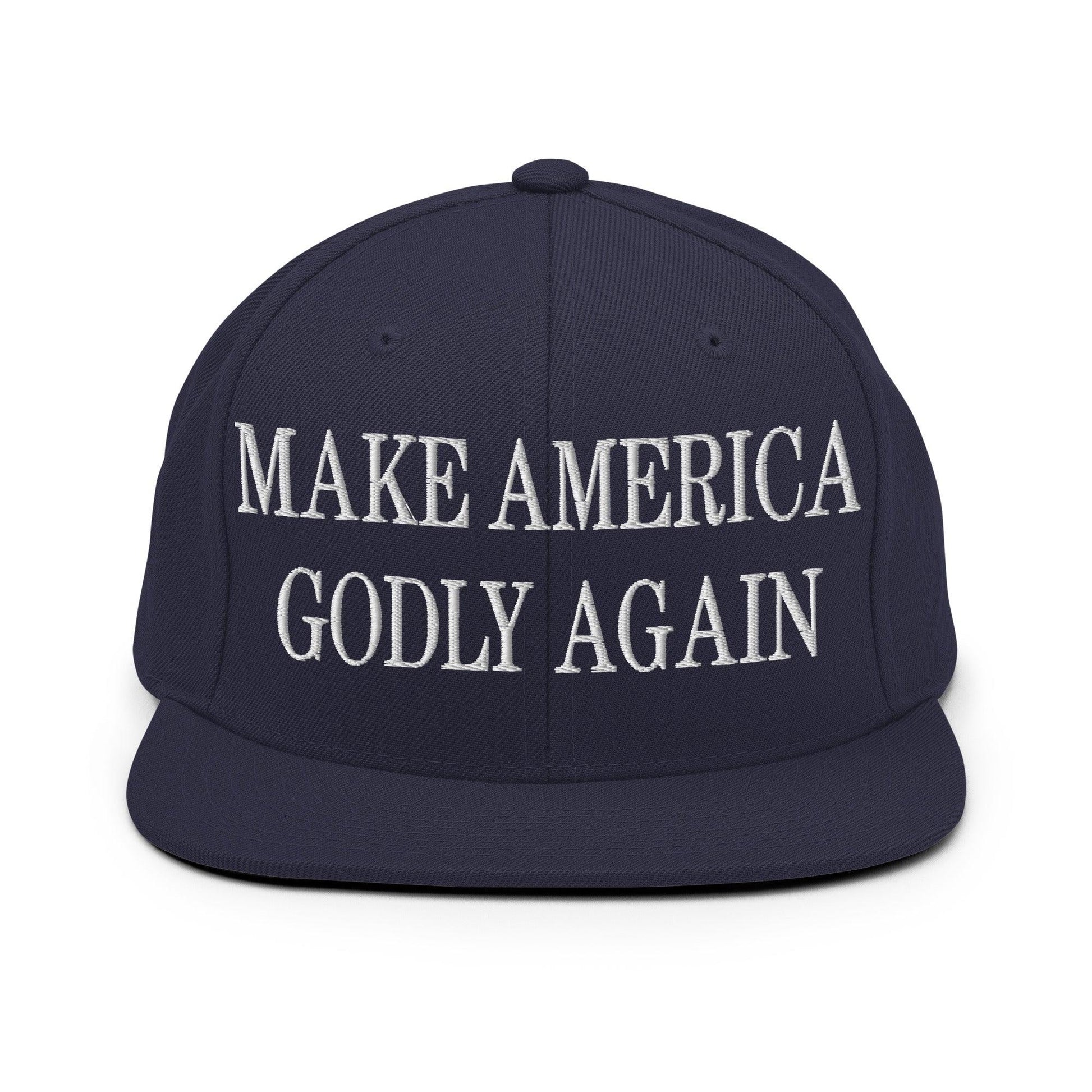 Make Us Godly Again Embroidered Flat Bill Brim Snapback Hat - Navy