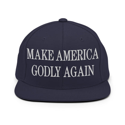 Make Us Godly Again Embroidered Flat Bill Brim Snapback Hat - Navy