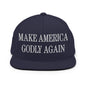 Make Us Godly Again Embroidered Flat Bill Brim Snapback Hat - Navy