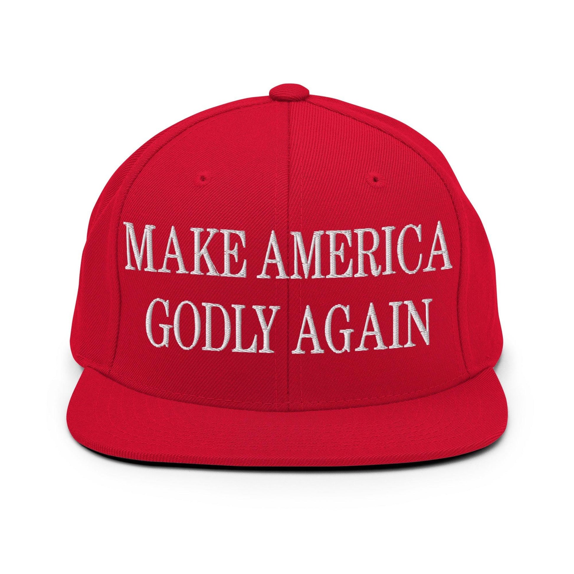 Make Us Godly Again Embroidered Flat Bill Brim Snapback Hat - Red