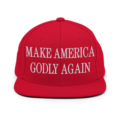 Make Us Godly Again Embroidered Flat Bill Brim Snapback Hat - Red
