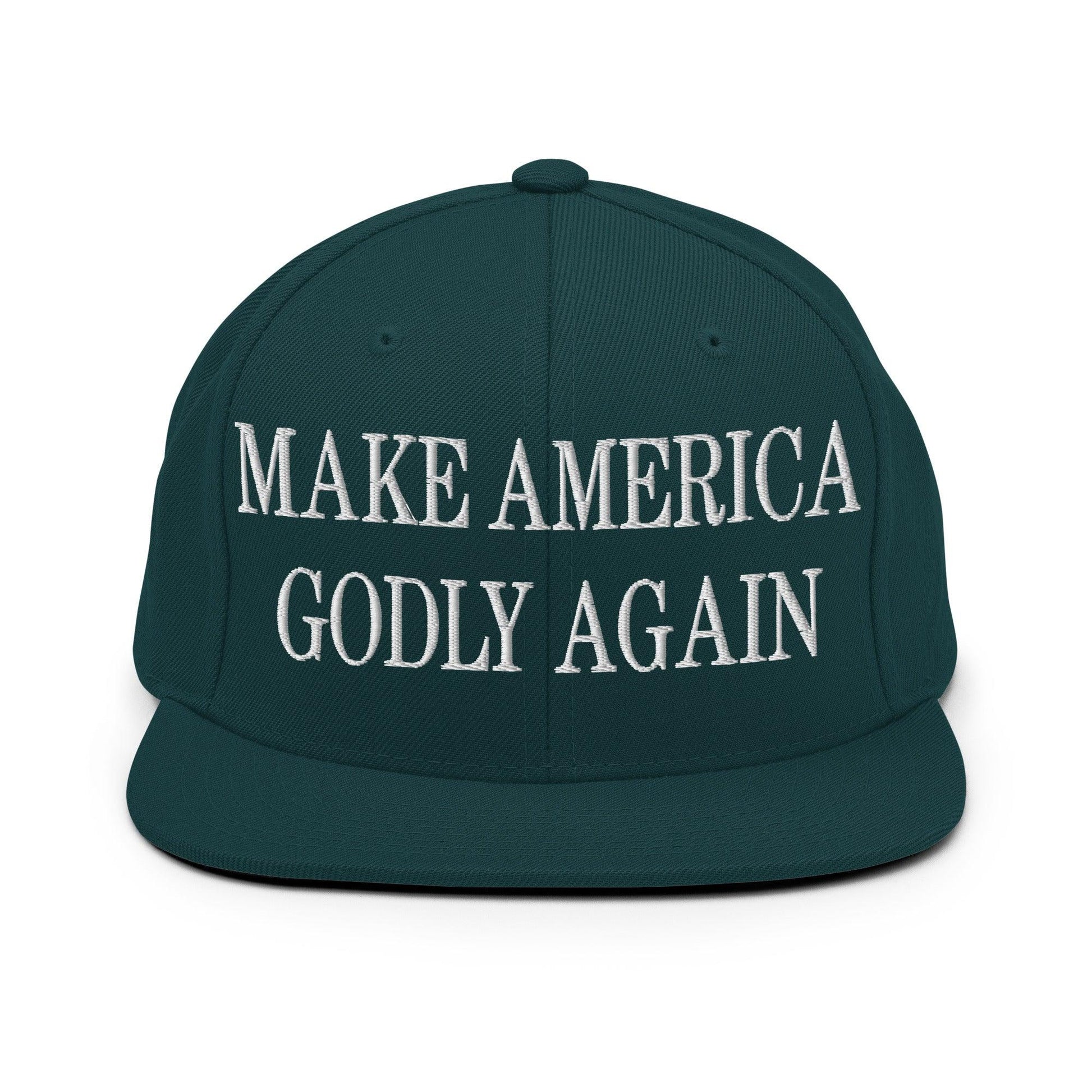 Make Us Godly Again Embroidered Flat Bill Brim Snapback Hat - Spruce