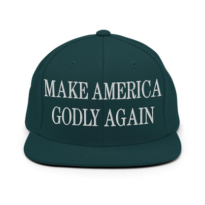 Make Us Godly Again Embroidered Flat Bill Brim Snapback Hat - Spruce