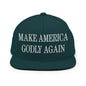 Make Us Godly Again Embroidered Flat Bill Brim Snapback Hat - Spruce