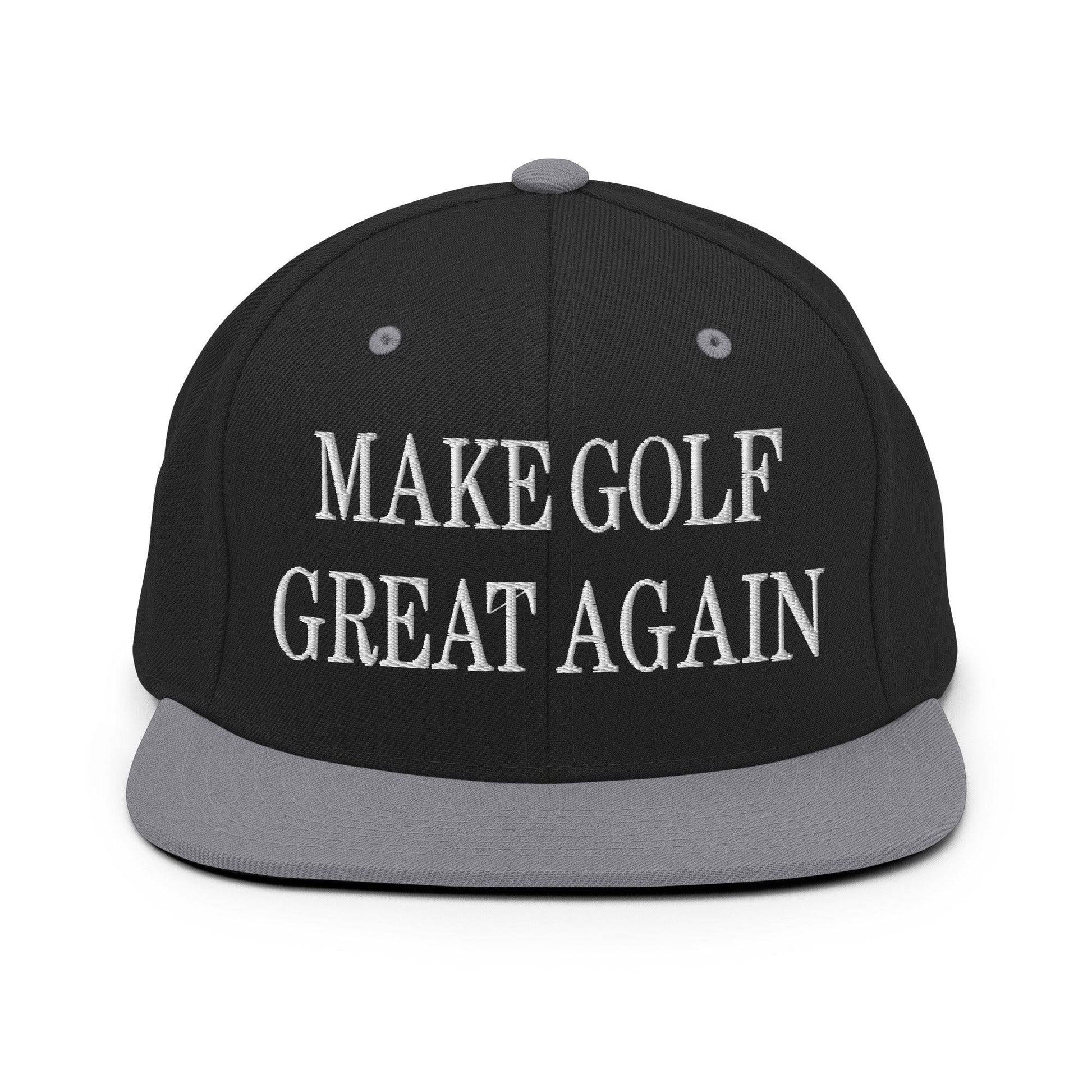 Make Golf Great Again Embroidered Flat Bill Brim Snapback Hat - Black/ Silver