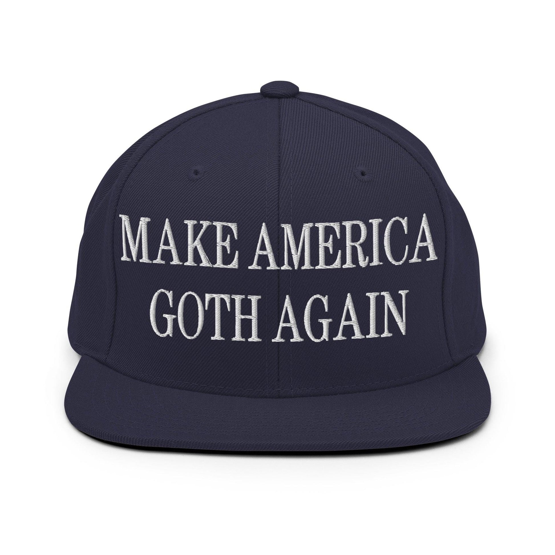 Make Us Goth Again Embroidered Flat Bill Brim Snapback Hat - Navy