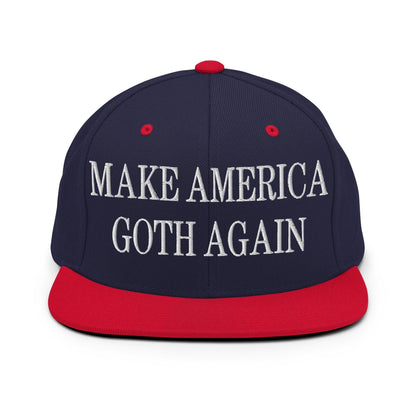 Make Us Goth Again Embroidered Flat Bill Brim Snapback Hat - Navy/ Red
