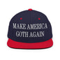 Make Us Goth Again Embroidered Flat Bill Brim Snapback Hat - Navy/ Red