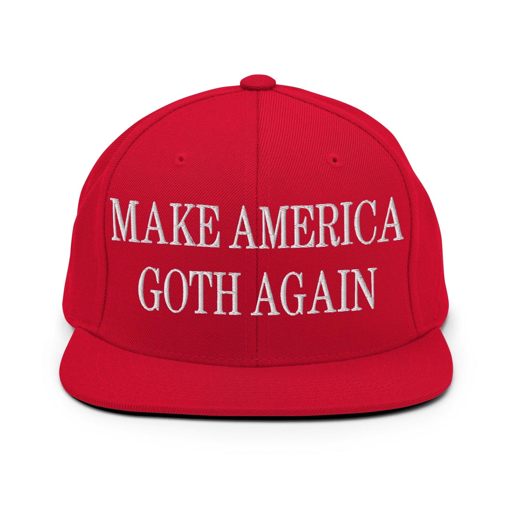 Make Us Goth Again Embroidered Flat Bill Brim Snapback Hat - Red
