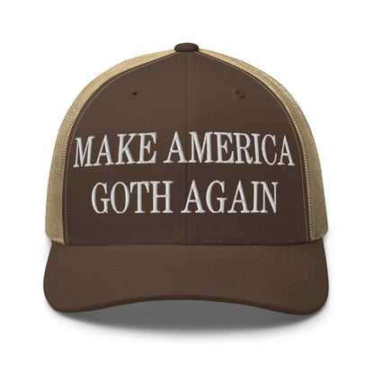 Make Us Goth Again Embroidered Mesh Trucker Hat - Brown/ Khaki