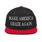 Make It Graze Again Embroidered Flat Bill Brim Snapback Hat - Black/ Red