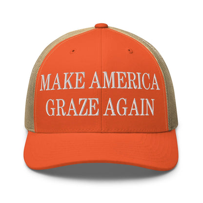Make Us Graze Again Embroidered Mesh Trucker Hat - Rustic Orange/ Khaki