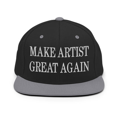 Make Us Great Again Embroidered Flat Bill Brim Snapback Hat - Black/ Silver
