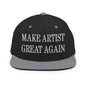 Make Us Great Again Embroidered Flat Bill Brim Snapback Hat - Black/ Silver