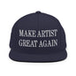 Make Us Great Again Embroidered Flat Bill Brim Snapback Hat - Navy