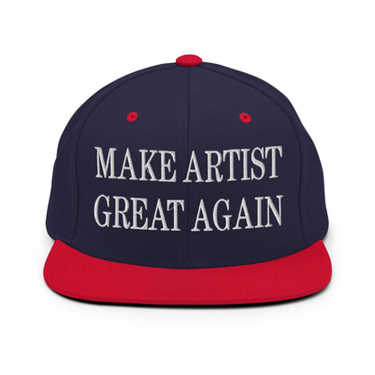 Make Us Great Again Embroidered Flat Bill Brim Snapback Hat - Navy/ Red