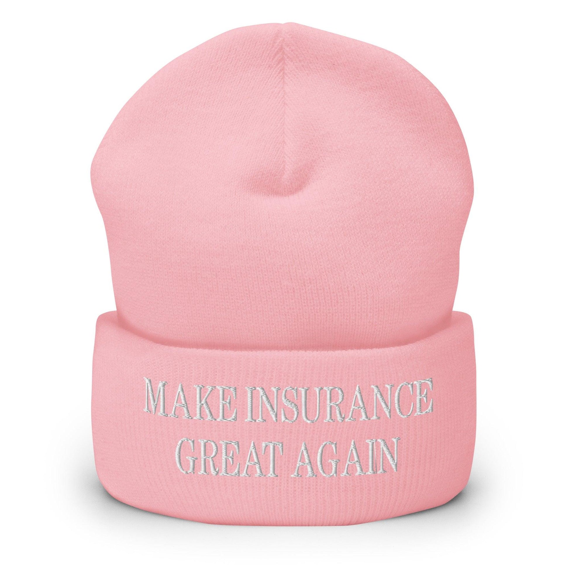 Make It Great Again Embroidered Knit Cuffed Beanie - Baby Pink