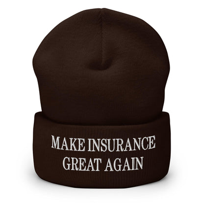 Make It Great Again Embroidered Knit Cuffed Beanie - Brown