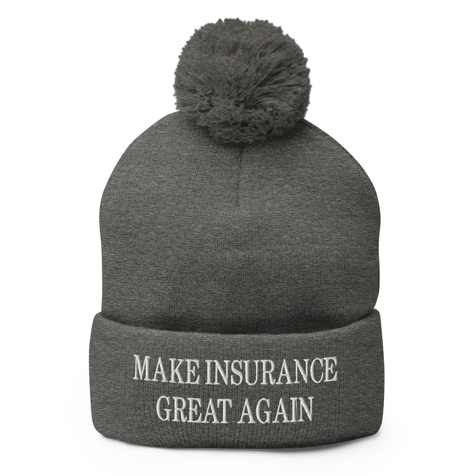 Make It Great Again Embroidered Knit Pom Beanie - Dark Heather Grey