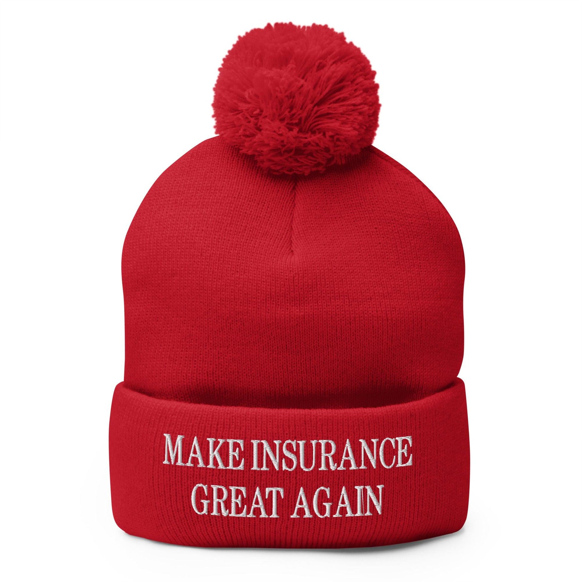 Make It Great Again Embroidered Knit Pom Beanie - Red