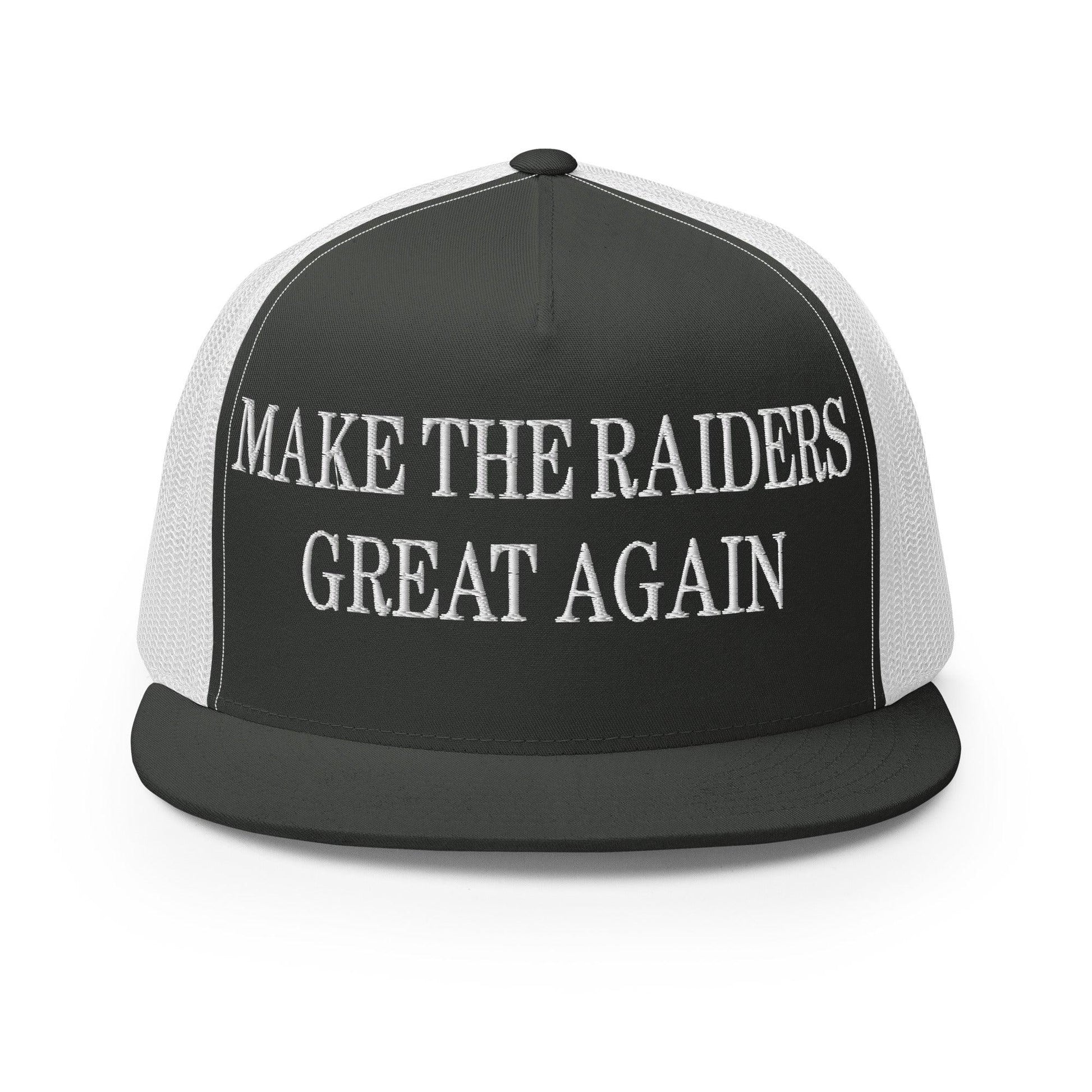 Make Them Great Again Embroidered Mesh Flat Bill Brim Trucker Hat - Charcoal/ White
