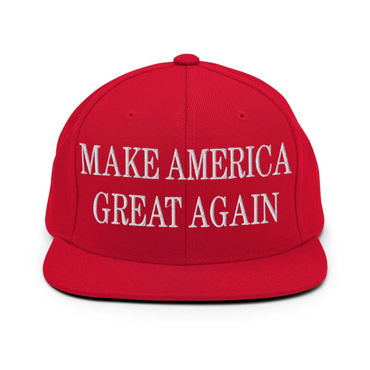 Make Us Great Again MAGA Campaign Flat Bill Brim Snapback Hat - Red - Headwear