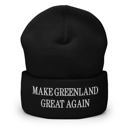 Black Make Greenland embroidered knit cuffed beanie showcasing stylish embroidered text