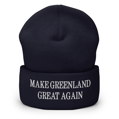 Dark blue make Greenland embroidered knit cuffed beanie with political slogan