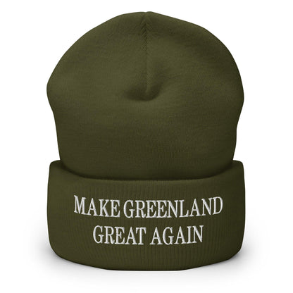 Olive green make Greenland embroidered knit cuffed beanie for stylish warmth
