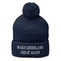 Navy blue Make Greenland Great embroidered knit pom pom beanie for warmth and style