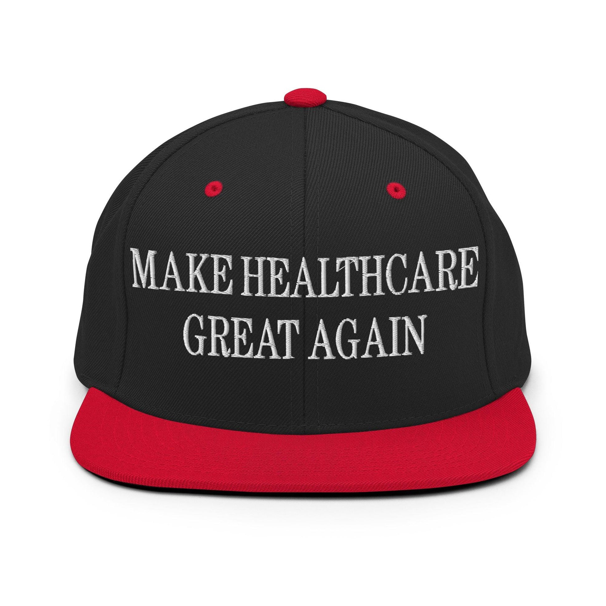 Make Healthcare Great Again Embroidered Flat Bill Brim Snapback Hat - Black/ Red