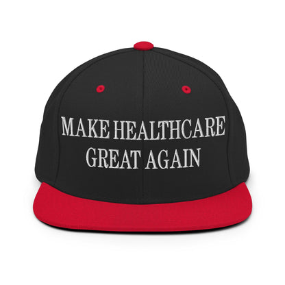 Make Healthcare Great Again Embroidered Flat Bill Brim Snapback Hat - Black/ Red