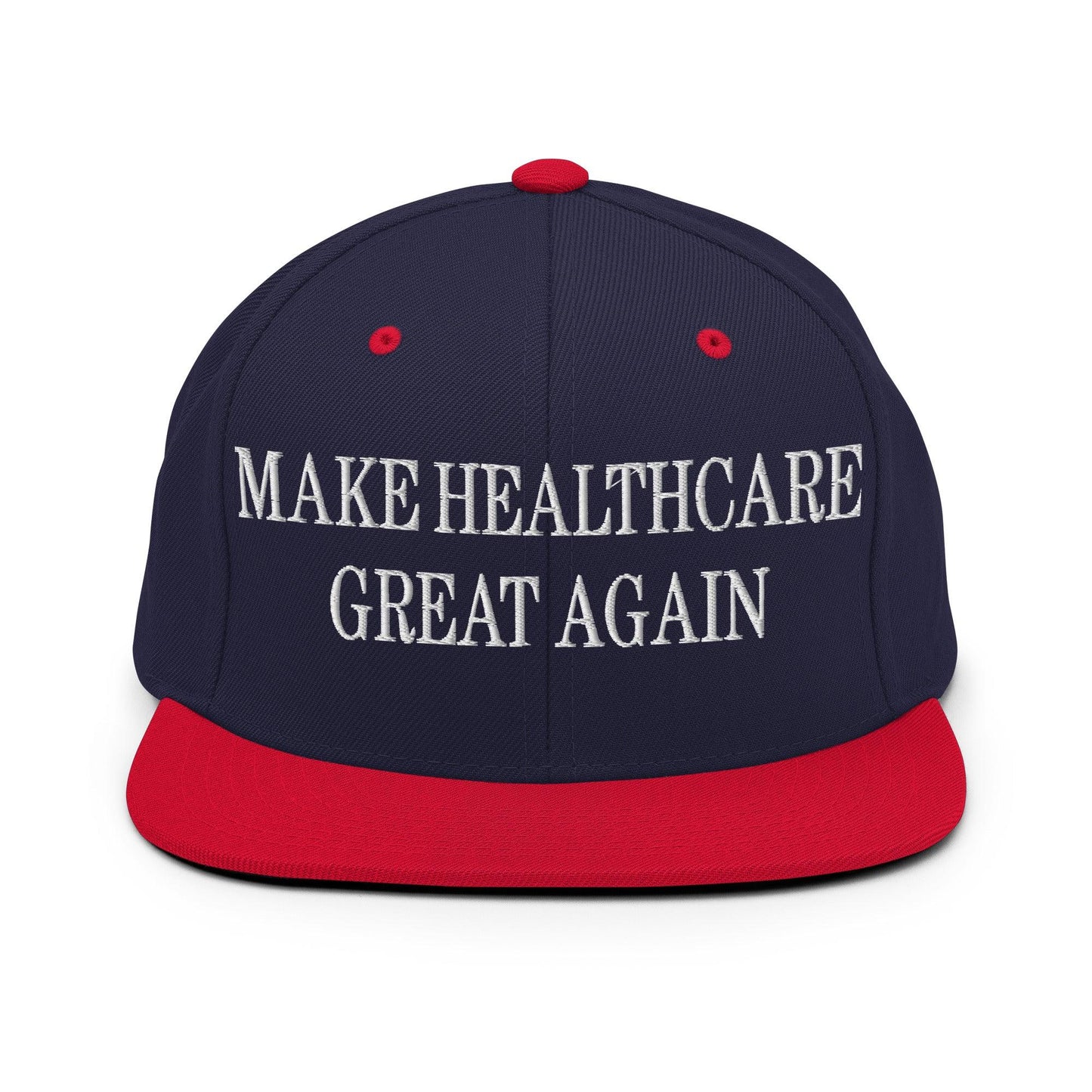 Make Healthcare Great Again Embroidered Flat Bill Brim Snapback Hat - Navy/ Red