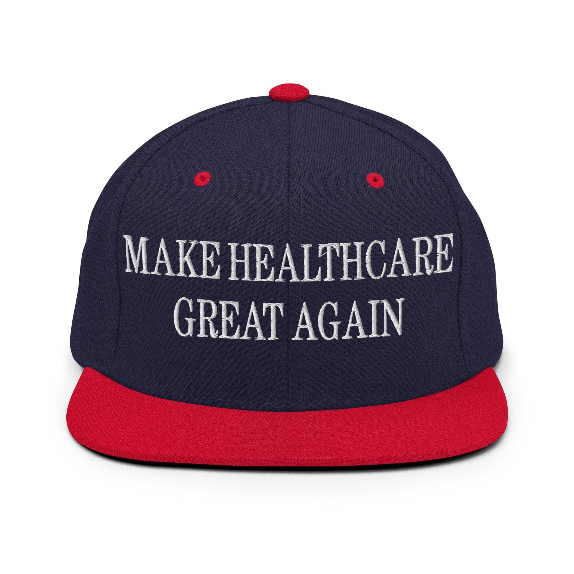Make Healthcare Great Again Embroidered Flat Bill Brim Snapback Hat - Navy/ Red